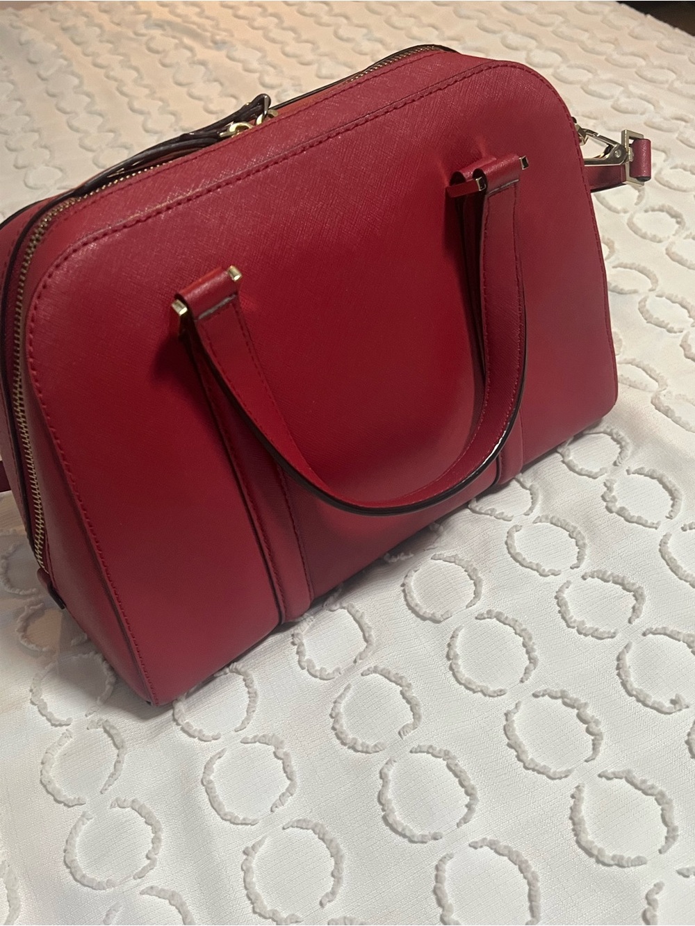 Kate Spade Red Saffiano Dome Satchel with Crossbody Strap - Picture 6 of 7
